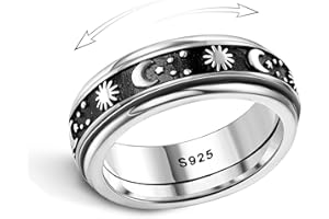 MILACOLATO 925 Sterling Silver Anxiety Ring for Women Men Platinum Plated Sterling Silver Band Fidget Ring Cross Flower Moon Star Spinner Ring Stress Anxiety Relief Item