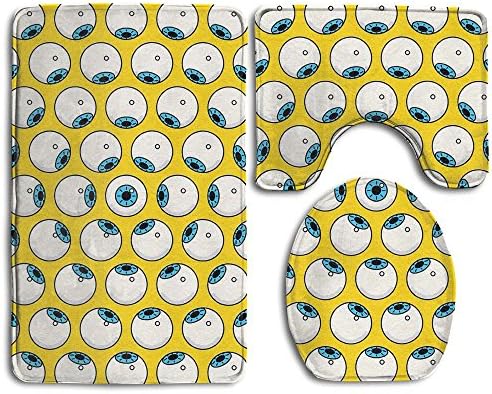 XTingIy Eye Eyeball Yellow Family Flannel Non-Slip Bathroom Rug Mats Set 3 Piece Soft