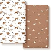 GRSSDER Stretchy Ultra Soft Jersey Knit Fitted Crib Sheets Set 2 Pack, Fit All Standard Crib Mattress Pads Safe and Snug, Crib Fitted Sheet for Boys and Girls, Stylish Print of Sunny Bear