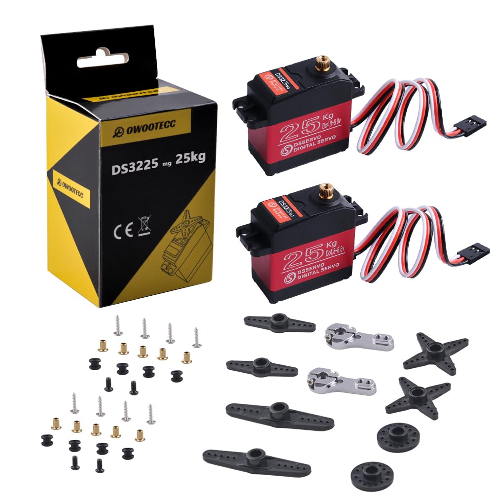 owootecc 25KG Servo Motor High Torque Digital Servo DS3218 Metal Waterproof 1/10 Scale Servo for R/C Car Robot,Control Angle 270° (25KG Servo 2 pack), Medium