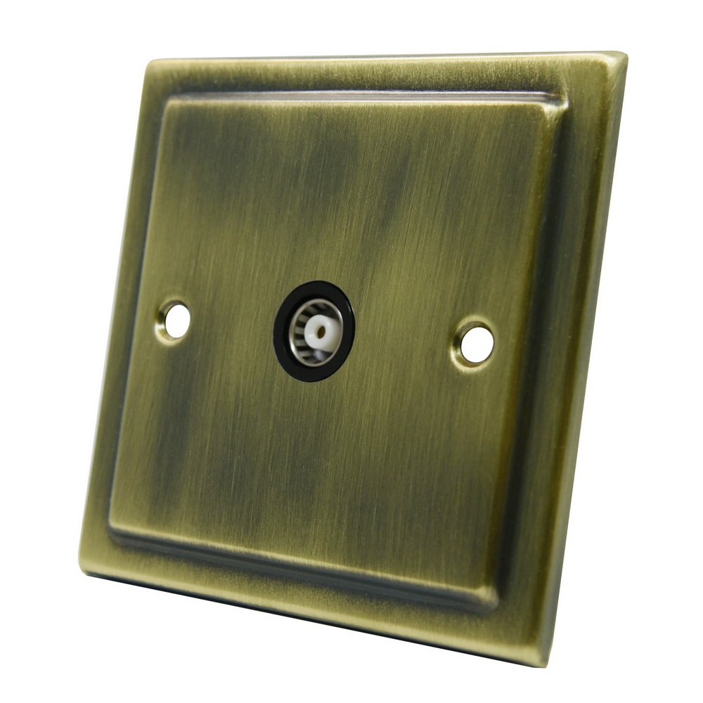 AET VAB1GTVBL Victorian Antique Brass TV Single 1-Gang Aerial Coaxial Female Socket, 240 V