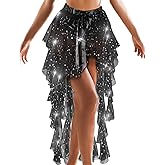 Nicute Sequin Ruffle Tulle Skirt High Low Dance Skirt Layered Dress Up Mermaid Costume for Women