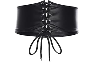 YONGHS PU Leather Corset Belts for Girls Lace-up Tied Waspie Waist Belt Renaissance Medieval Corset