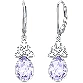 VONALA Celtic Knot Birthstone Dangle Earrings 925 Sterling Silver Irish Crystal Leverback Earrings Christmas Jewelry Gifts for Women