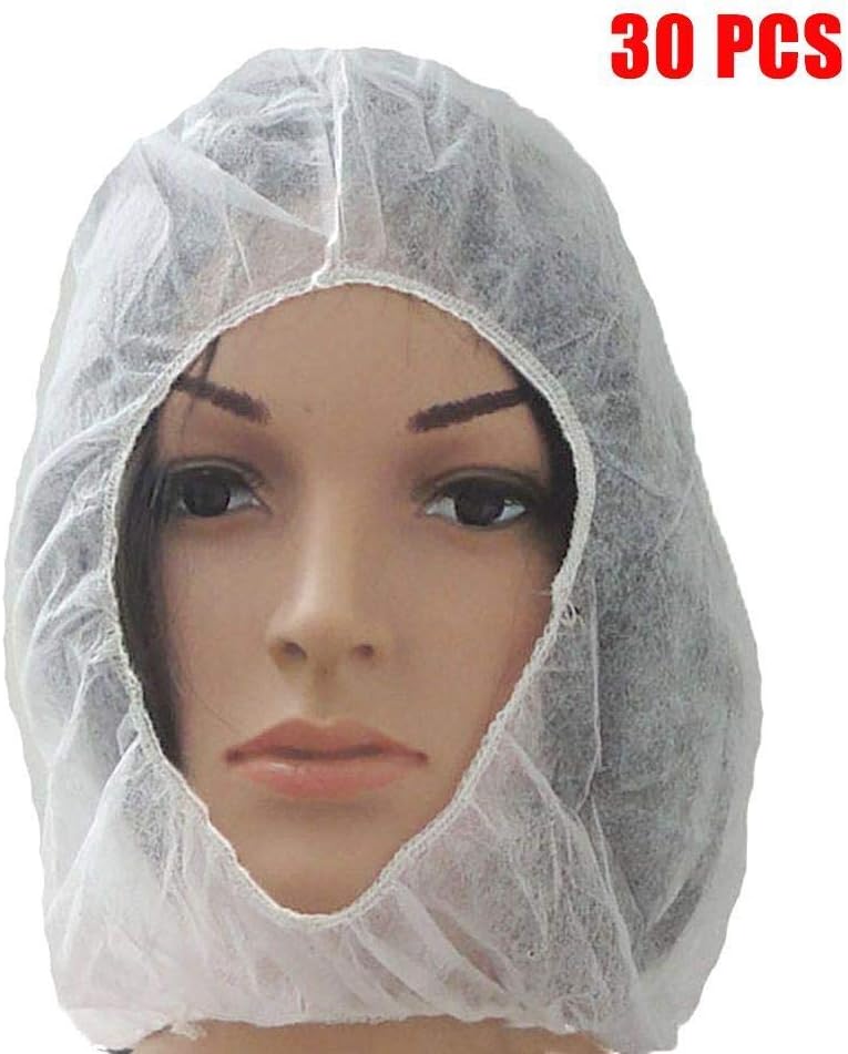 Mefezi 30pcs Disposable Bouffant Caps Non-Woven Dustproof Space Cap Full Cover Hat Protective Hood