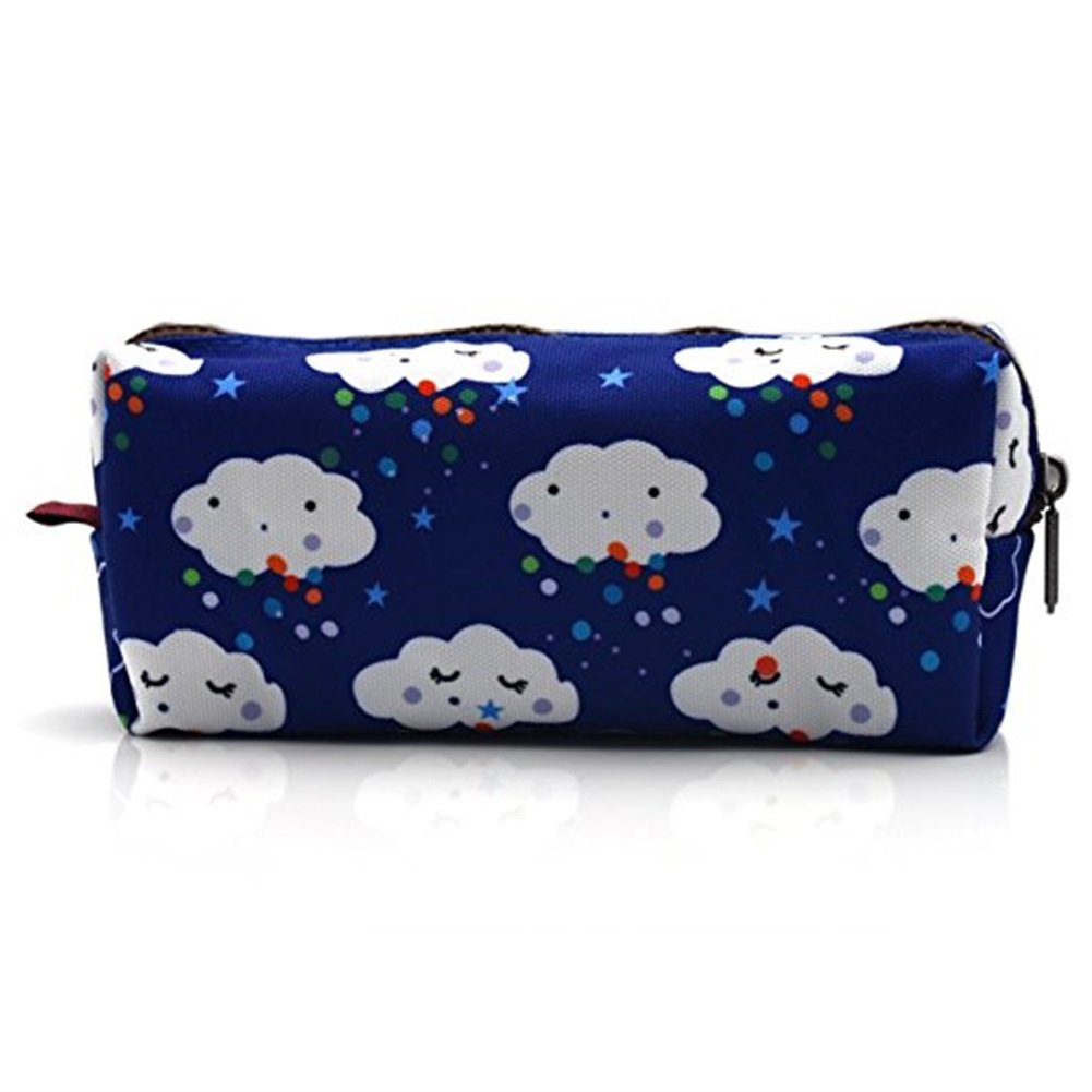 LParkin Kawaii Clouds Students Super Large Capacity Canvas Pencil Case Pen Bag Pouch Stationary Case Makeup Cosmetic Bag (Blue)