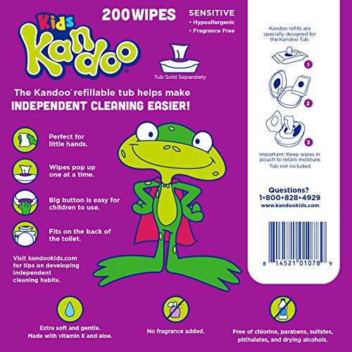 Flushable Baby Wipes for Kids, Sensitive by Kandoo, Hypoallergenic Potty Training Wet Cleansing Cloths Refills, Unscented, 200 Count, Single Package - Thumbnail 5