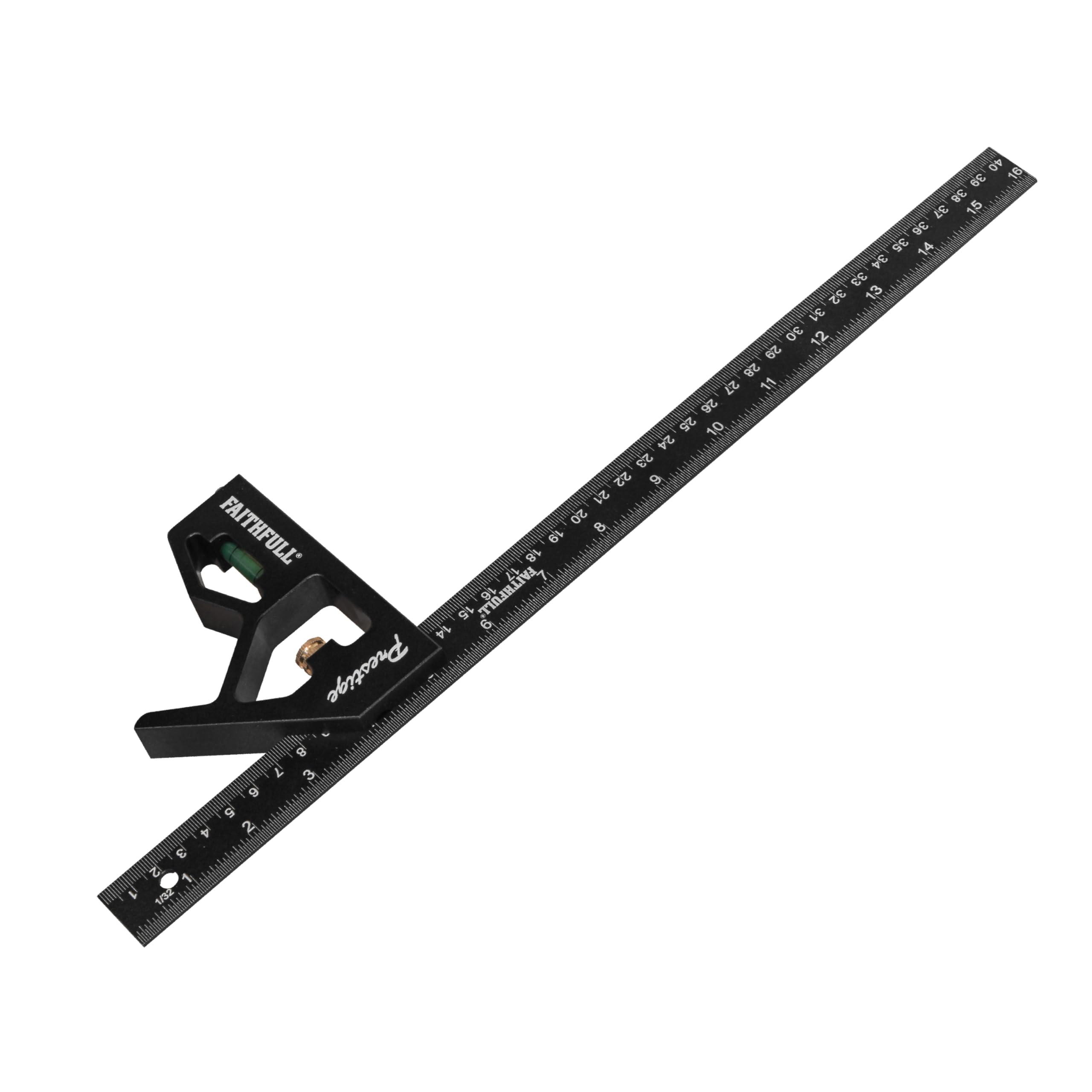 Faithfull Prestige Combination Square Black Aluminium 400mm (16in) – Multi-Function Measuring & Layout Tool with Spirit Level & Marking Scribe for Woodworking & Metalwork