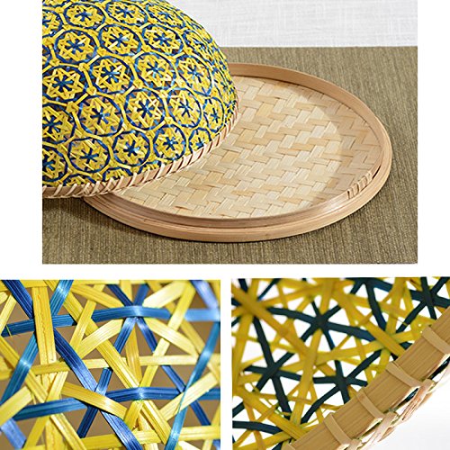 Coralpearl Bamboo Wicker Rattan Woven Table Serving Trays Food Storage Plate Platters with Handles and Fly Dome Lid Cover for Picnic Party Bread,Cake,Pizza,Dry Fruit,Dessert,Indoors Outdoor (Bamboo 2)