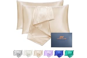 LINENLINE Satin Pillowcase for Hair & Skin, Queen Size, 20x30 Inches, 2 Pack with Envelope Closure, Similar to Silk Pillow Cases, Silky Soft Pillow Cover, Gifts for Girl, Beige