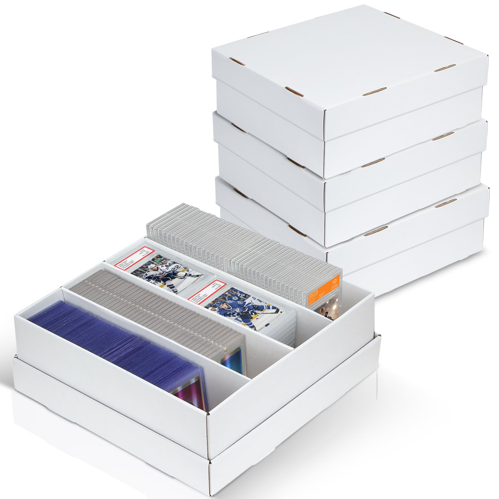 Photo 1 of ULTRGEE 4 Pack Trading Card Storage Box - 4 Rows, Cardboard Storage Box holds 900+ Top Loaders, Graded Card Holder Organizer Case fits PSA/HGA Slabs