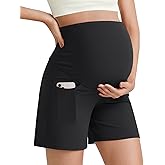 G4Free BareFeel Maternity Athletic Shorts with Pockets Over The Belly Workout Pants Comfy Summer Pregnancy Clothes