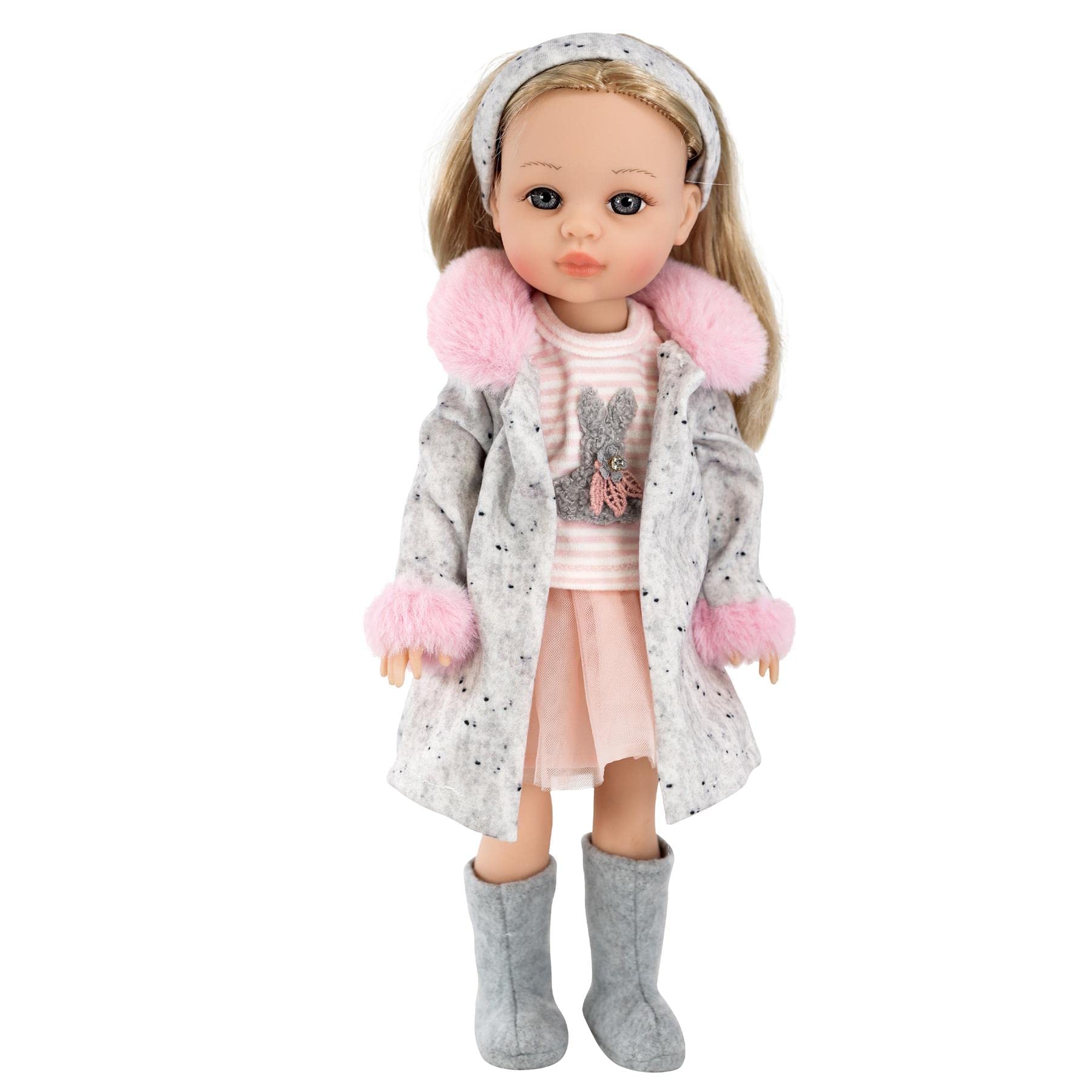 Bibi Doll Emma Olsson Fashion Doll – 15 Inch Stylable Blonde Hair, Movable Limbs, Rotatable Head, Chic Outfit with Pink Skirt & Grey Coat, Play Doll for Girls & Boys, Ages 3+