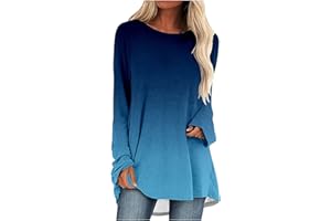 FARTEY Womens Tunics or Tops to Wear with Leggings Long Sleeve Loose Fit Fall Clothes Crewneck Gradient Comfy Shirts Blouses