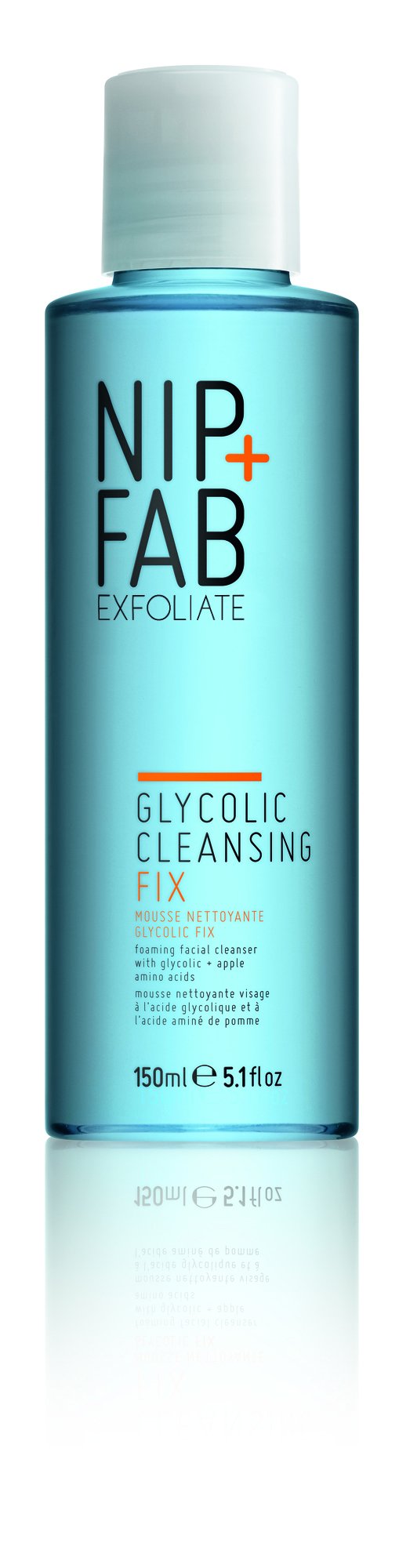 Nip Plus Fab Glycolic Acid Fix Foaming Cleanser for Face with Olive Oil, Exfoliating Resurfacing AHA Facial Cleansing Foam Wash for Even Tone Brighten Skin, Fine Lines and Wrinkles, No Colour, 150 ml
