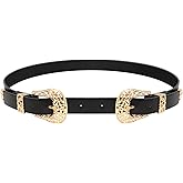 JASGOOD Double Buckle Western Belts For Woman Cowgirl Country Belt Vintage Black Leather Belt For Jeans Pants Dresses