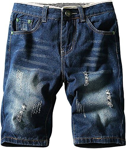 Men Casual Vintage Ripped Holes Destressed Mid Rise Denim Jeans Bermuda Shorts