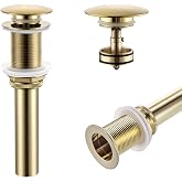 KOKOSIRI Pop Up Sink Drain with Strainer Basket, Brushed Gold Bathroom Sink Drain with Detachable Hair Catcher Anti Clogging for Vanity Vessel Sink Without Overflow, C1002BG
