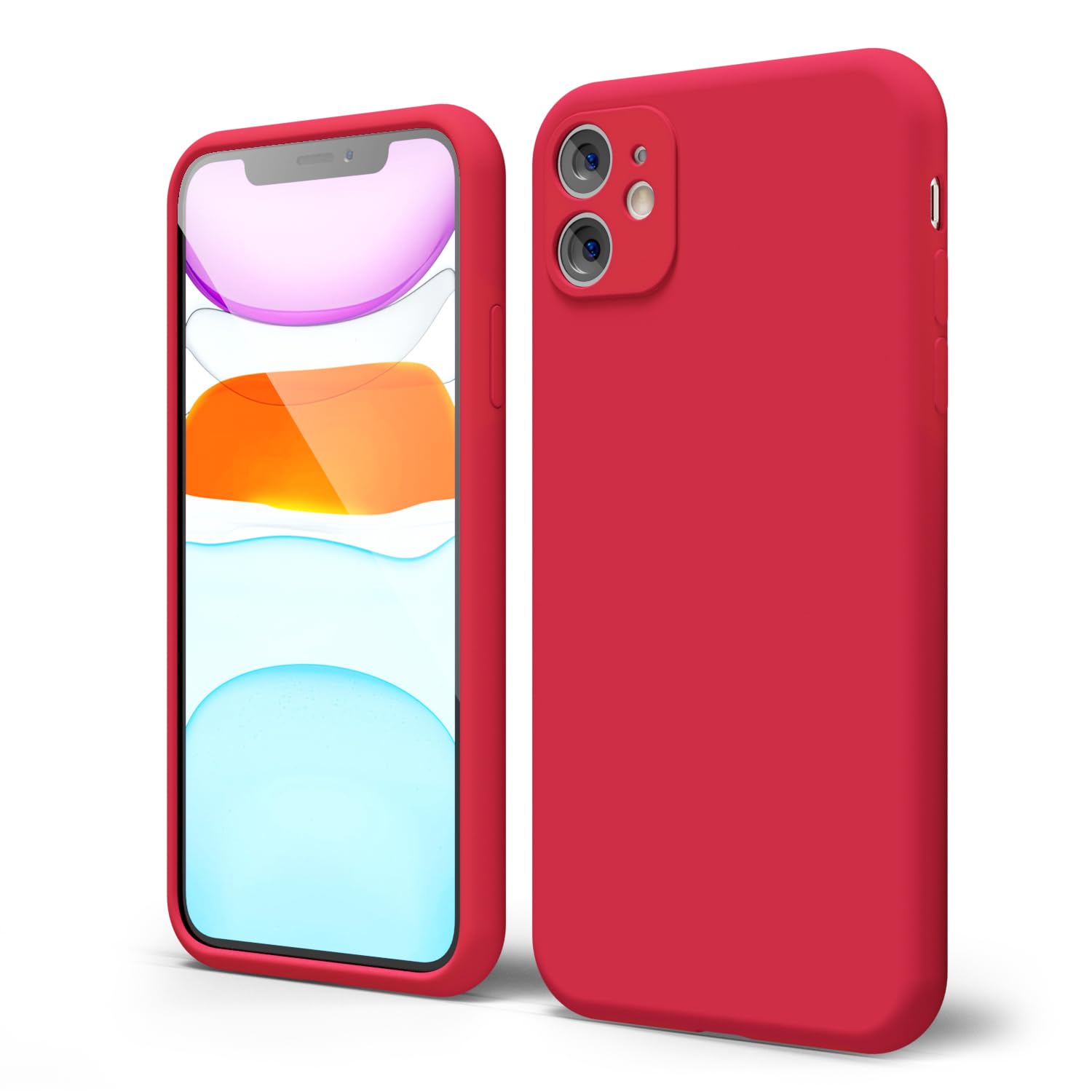 Photo 1 of oakxco for iPhone 11 Phone Case Liquid Silicone, Cute Thin Slim Soft Rubber TPU Plain Smooth Gel Cover for Women Girl Aesthetic Design, Matte Solid Protective & Shockproof Bumper Grip, Red