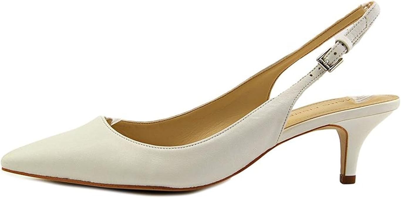 Marc Fisher Women's Kitten Heel Slingback Pump, White Leather, Size 5.0