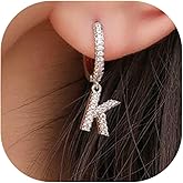 Initial Dangle Hoop Earrings Silver Cubic Zirconia Alphabet Drop Earrings Dainty Hinged Huggie Earrings 26 Letters A To Z