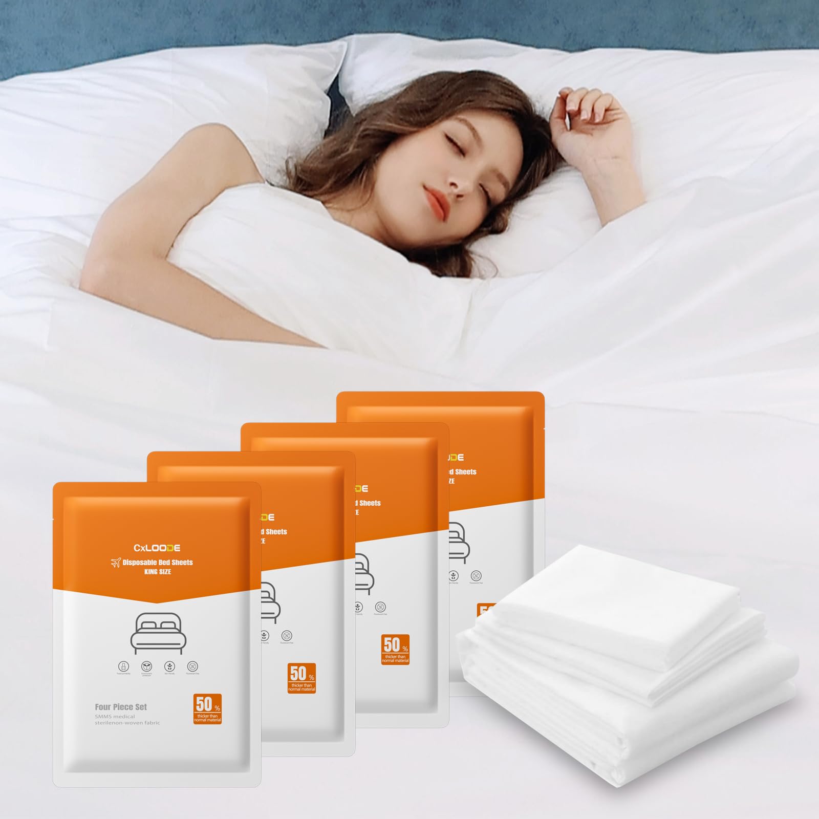 Photo 1 of CxLoode 4 Pack Disposable Bed Sheets King Size, Travel Sheet for Hotel with Quilt Cover and Pillowcase, Bedding for Travel Hotel Hospital