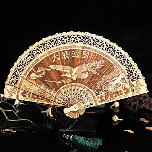 LUFEILI Cliff cypress fan gold silk nan wood fan wood craft fan hollow hollow carving exquisite folding fan Number 10 Grand Exhibition Hongtu Send the Base Gift Box