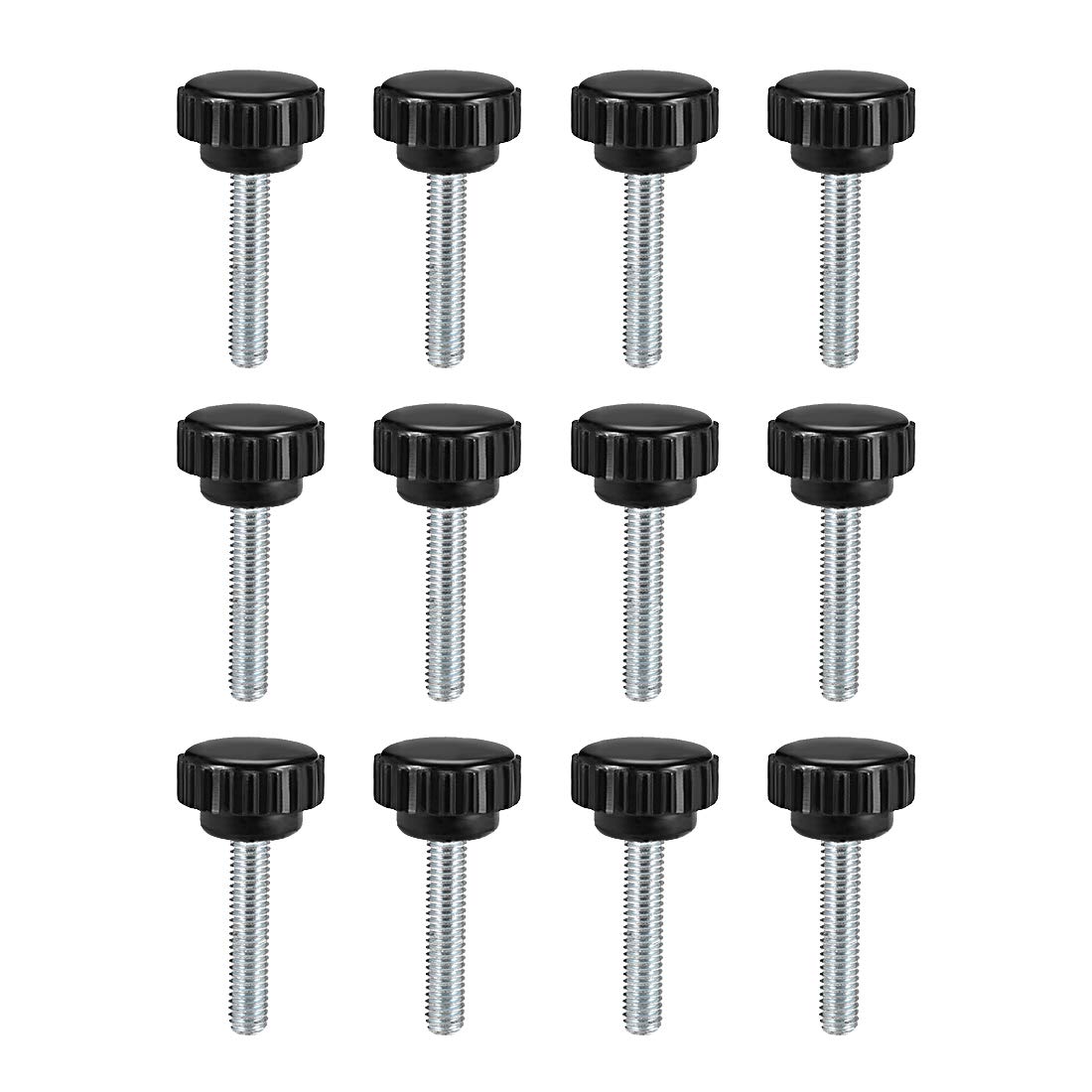 sourcing map M6 x 25mm Metric Male Thread Knurled Clamping Knobs Grip Thumb Screw on Type Plastic Threaded Hand Bolt Knobs Black 12 Pcs