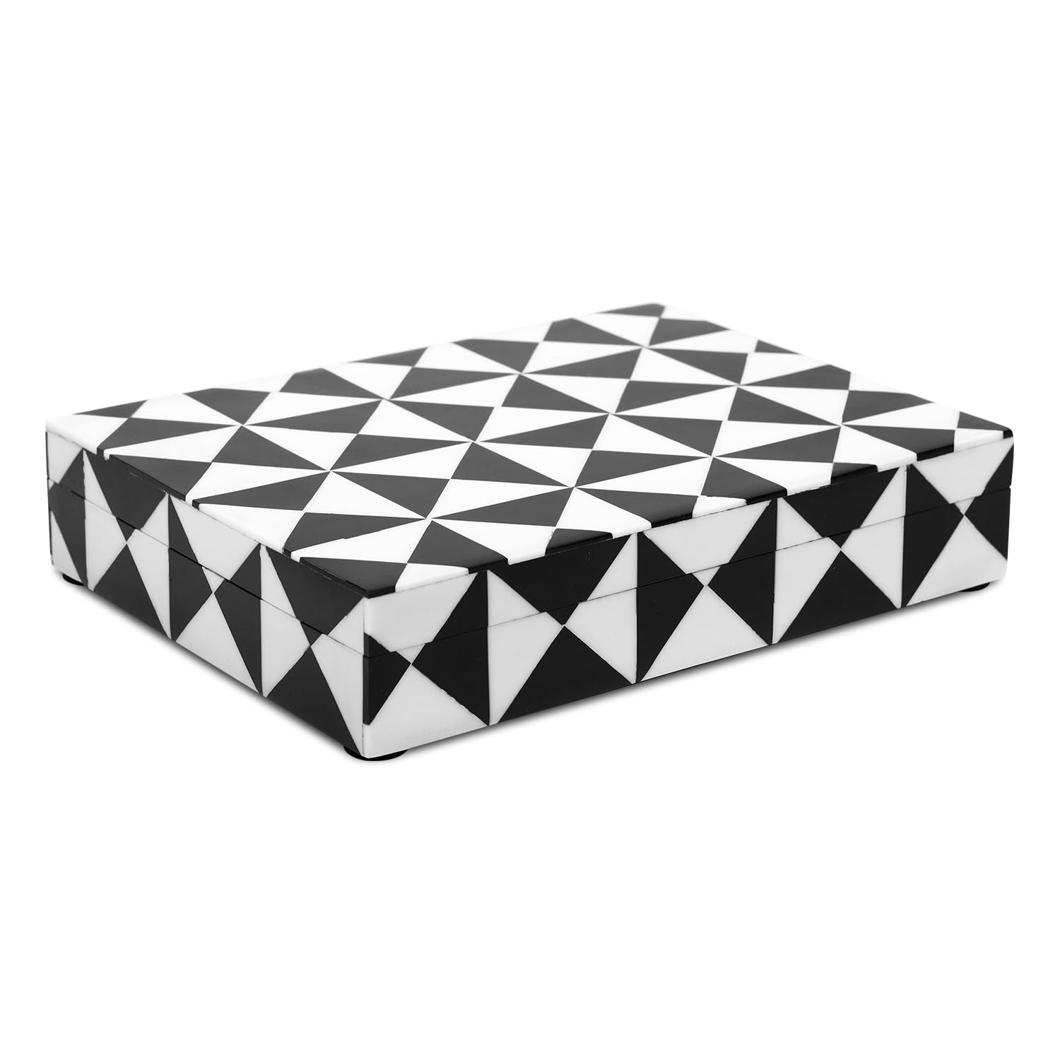 Handicrafts Home Decorative Storage Box with Lid, Black and White Decorative Box for Remote Controls, Slim Coffee Table Storage Box for Shelf, Desk & Living Room Decor, Triangle 8 x 6 x 1.5 Inch