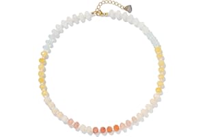 Joya Love Gemstone Beaded Necklaces For Women Trendy Rainbow Natural Stone Boho Crystal Glass Handmade Stainless Steel Waterproof Strand Necklaces Jewelry For Women Gift