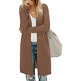 OUGES Women's Open Front Cardigan Shirt with Pockets Long Sleeve Lightweight Coat