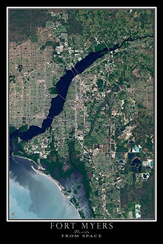 Fort Myers Florida From Space Satellite Poster Map 12 x 18 inches
