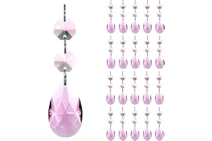 GOLDENHAITAI 20pcs Teardrop Crystal Chandelier Prisms Replacement Parts, 38mm Hanging Glass Beads for Chandelier Decoration (Pink)