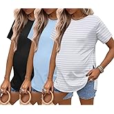 Ekouaer 3 Pack Maternity Shirts Short Sleeve Split Side Pregnancy Tops Casual Pregnant Tunic Blouse