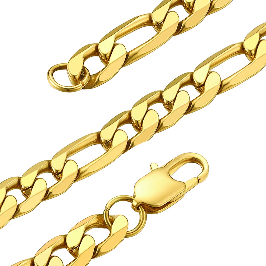 GoldChic Jewelry 9mm Gold Figaro Chain, 18K Gold Plated Hip Hop Necklace 82 CM
