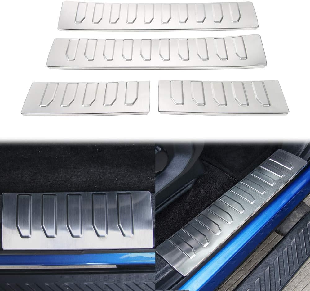 JUNLELI Car Door Entry Guard Sill Scuff Plate Protective Welcome Pedal for Ford F150 2015+ Stainless Steel Inner Threshold Strips Accessories(Pack of 4)