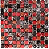 HC005-B Mosaic Tile Sheets Hand-Colored 2" x 2" Square Pattern Stone and Glass Tile Sheets, 12" x 12" Sheet Size, Grey/Metallic, 4-Count
