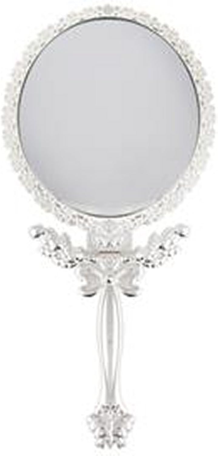 Butterfly Designed Double Sided Magnification Hand Held Makeup Metal Mirror Folding Handle Stand Travel Mirror (Medium, Silver)