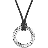 HAQUIL Viking Runes Necklace, Silver Plated Stainless Steel Norse Rune Ring Talisman Pendant, Faux Leather Cord, Viking Jewelry Gift