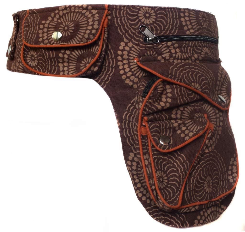 Gheri Cotton Popper Waist Bag Pocket Fanny Pack Travel Pouch Brown