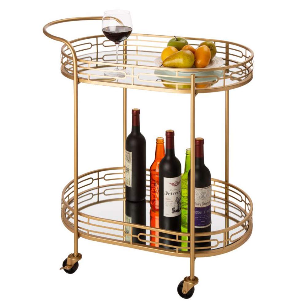 Buy glitzhome 30.75" H Oval Gold Bar Cart with 4 Wheels 2Tier Deluxe