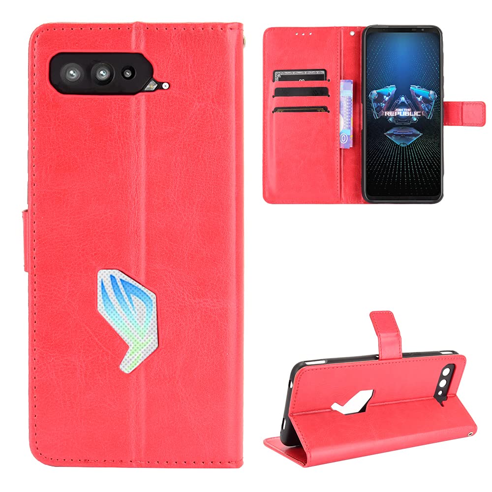 Asus Rog Phone 5 Case [Wallet Case] [Kickstand] [Card Slots] [Magnetic Flip Cover] Compatible with Asus Rog Phone 5 Smartphone(Red)