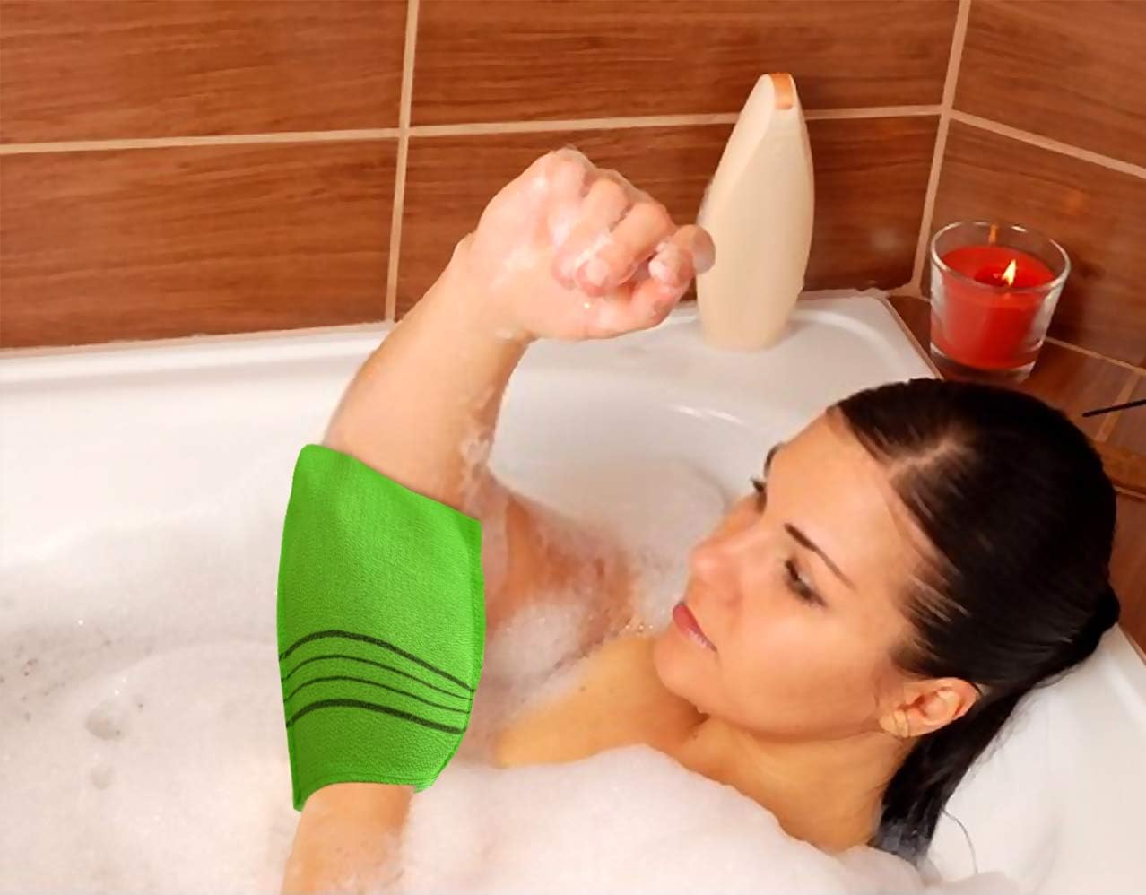 Asian Korean Exfoliating Bath Washcloth - Set of 5, Back and Body Exfoliation for Removing Dry, Dead Skin Cells, Cleaning Pores and Reducing Acne Breakouts, Reusable: Kitchen & Dining