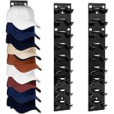 BTKOSHLE 2 Pack Black Hat Organizer - Hat Rack for Wall &amp; Cap Organizer, Strong Adhesive Multilayer Storage Holder, Wall Mounted Hooks Hold 18 Hats, Easy to Install for Bedroom &amp; Closet Door