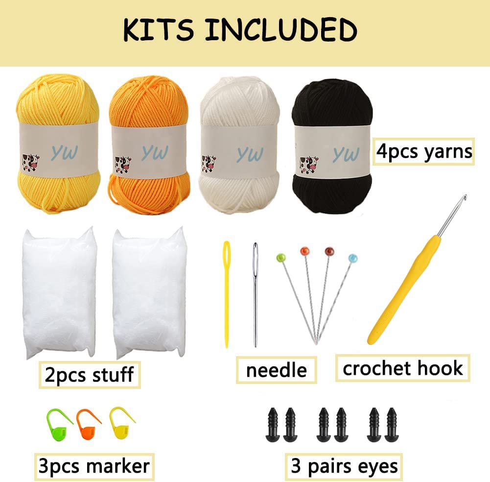 YWQZBHEMO 3 Pattern Crochet Kits - Crochet 3 Different Patterns Sets for Beginners/Experts - Rabbit, Chicken, Bee for Adult Starters, Kids, Includes Enough Yarns, Hook, Accessories