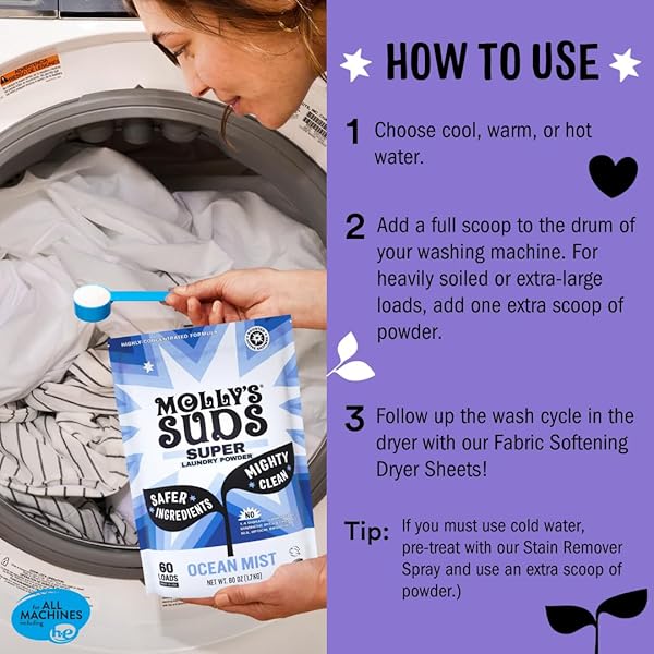 MOLLY’S SUDS SUPER POWDER DETERGENT | NATURAL EXTRA STRENGTH LAUNDRY SOAP, STAIN FIGHTING | SENSITIVE SKIN | EARTH DERIVED INGREDIENTS | LAVENDER, 60 LOADS