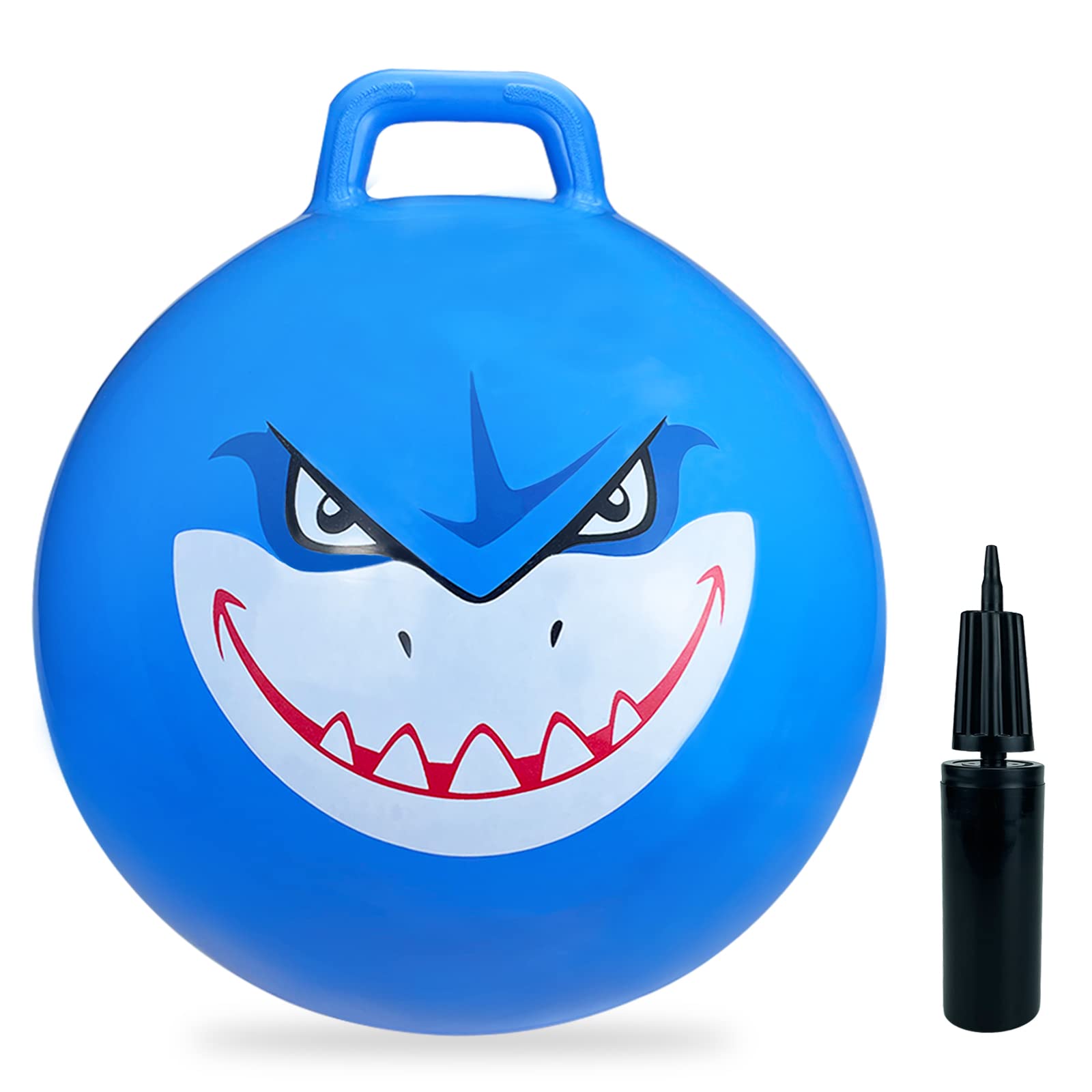 Hymaz Bouncy Hopper, 18" Jumping Hopper Balls Hopping Toys for Kids Exercise Jump Ball with Pump for Boys Girls Jumping Toys, Indoor Outdoor Bouncing Game (Blue Shark)
