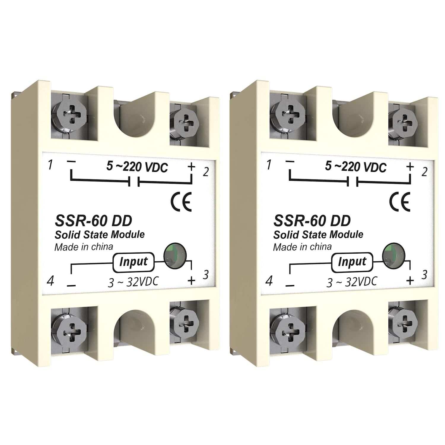 Photo 1 of MAKERELE 2PCS Single Phase SSR-60DD Solid State Relay DC to DC Input 3-32VDC to Output 5-220VDC Solid State Relay 60A