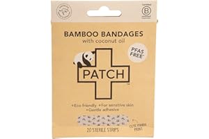 PATCH Eco-Friendly Bamboo Adhesive Sensitive Skin Bandages with Coconut Oil, Hypoallergenic Bandages for Sensitive Skin, Cute Kids Panda Print, Biodegradable, Plastic & Latex Free, 20pk