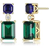 THOKUNA Emerald Earrings 18K Gold Plated Trendy Dainty Cute Blue Green Gemstone Dangle Earrings for Women,Jewelry Rose Box Earring Gifts for Her Woman Wife Mom
